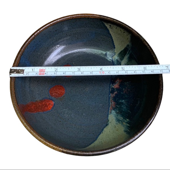 Artisan Hand-thrown Heavy Pedestal Pottery Bowl Drip Multicoloured Dish - Picture 6 of 7